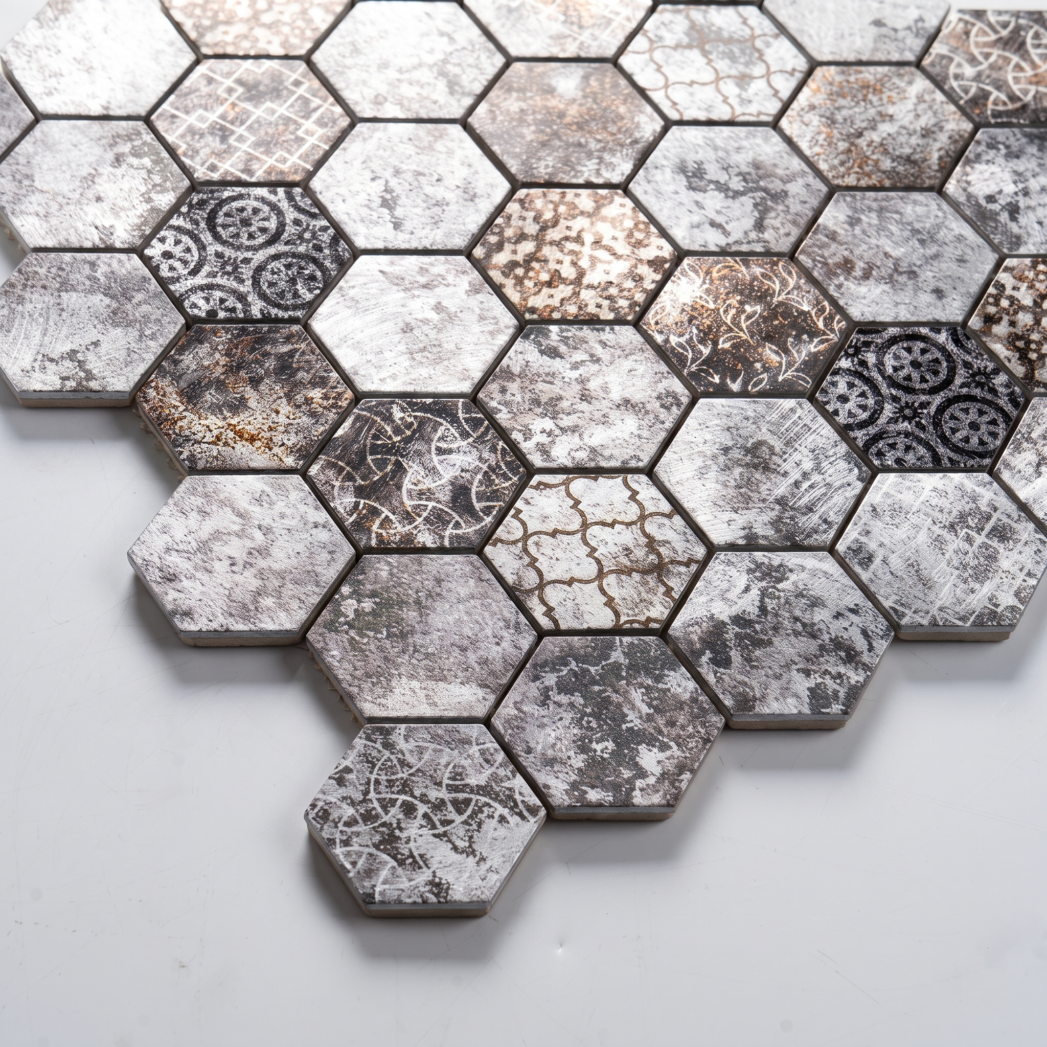 Aluminum Mosaikfliesen Marseille Grau  48x48x8mm Hexagon 