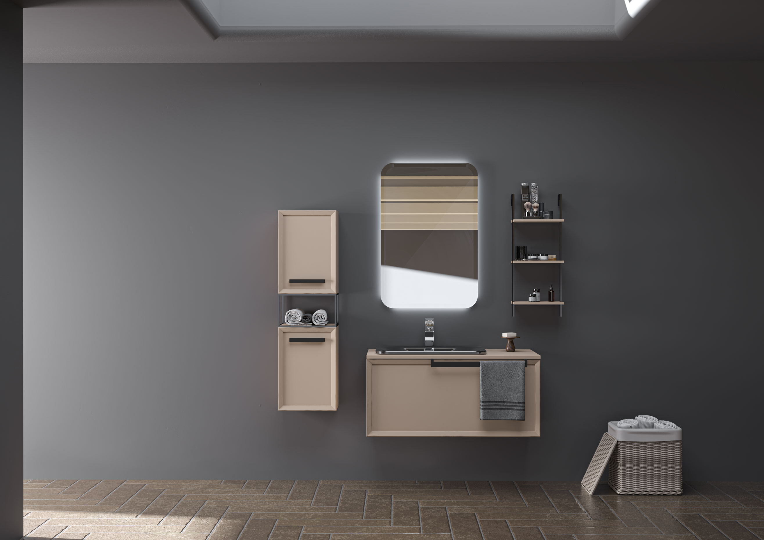 Badmöbel Set Ares 100 mit Waschtisch Regal Seitenschrank mit LED Spiegel-BEN10409