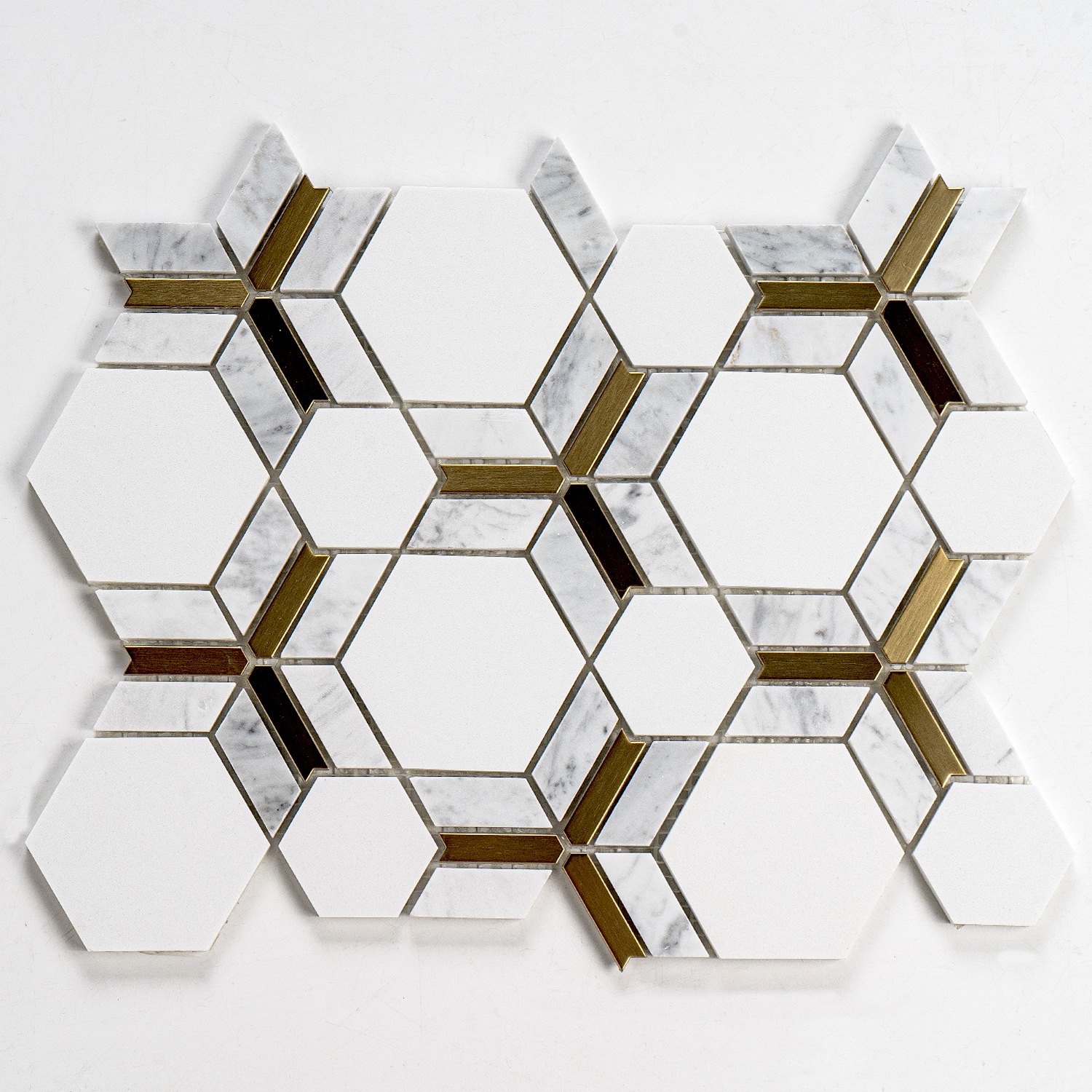 Marmormosaik Toulon mit Aluminium Hexagon‑Design Grau 250×330×8 mm
