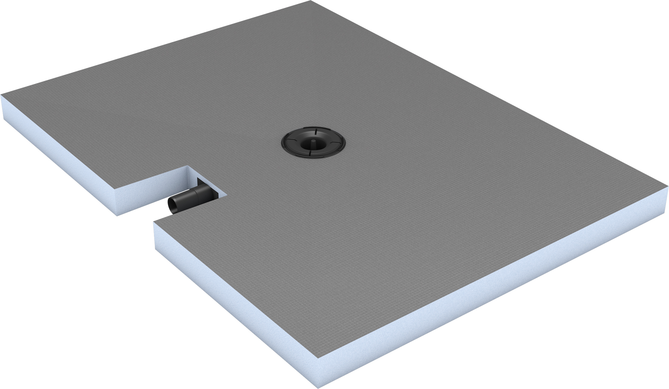 Bodengleiches Duschelement 120x90cm Anschluss kurze Seite "Fundo Plano" von wedi mit integriertem Ablauf