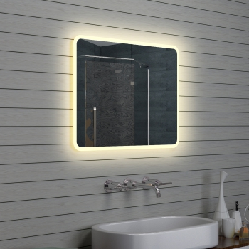 Design LED Beleuchtung Warmweiß Licht Badezimmerspiegel 80x60cm