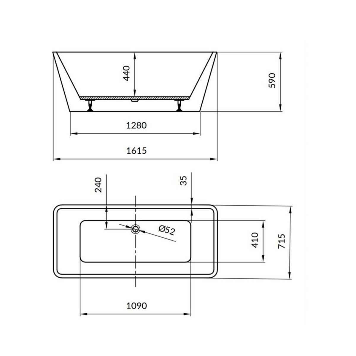 Freistehende Badewanne - Acryl mit Ablaufgarnitur Nusa Recheckig-BEN10098 Freistehende Badewanne - Acryl mit Ablaufgarnitur Nusa Recheckig-BEN10098