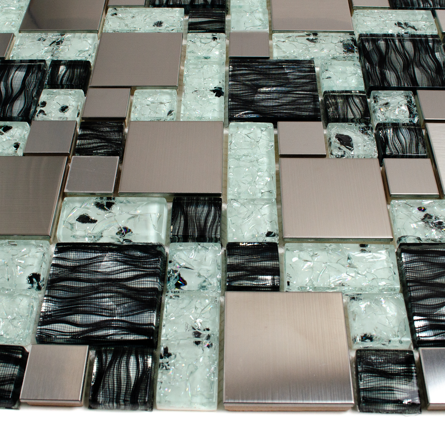 Glasmosaik Edelstahl Mix Schwarz weiss-BEN10405