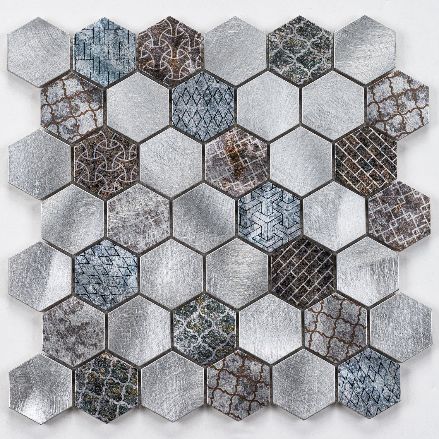 Aluminum Mosaikfliesen Marseille Silber  48x48x8mm Hexagon 