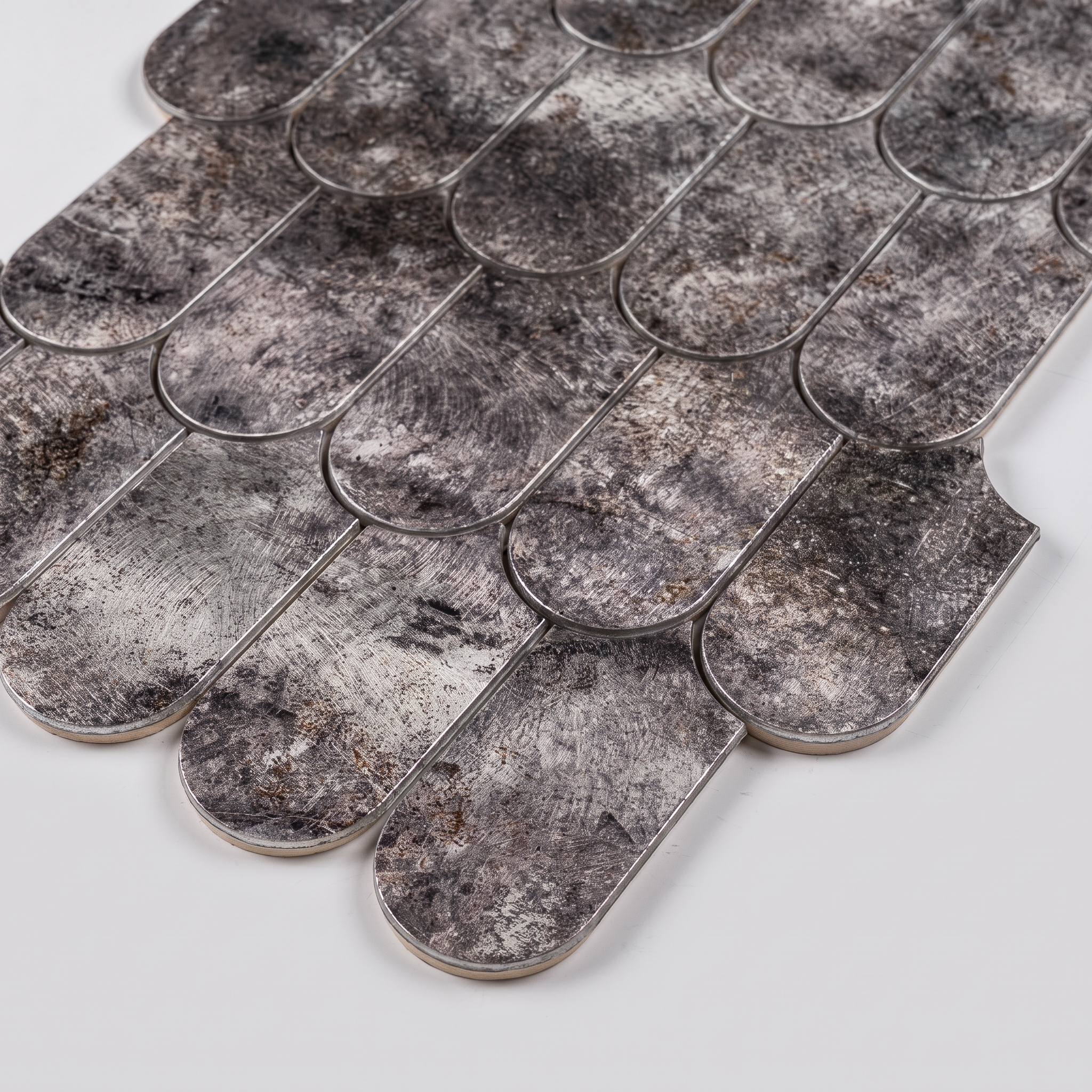 Aluminium Mosaikfliesen Lyon Fischschuppen Branzo Silber Mix