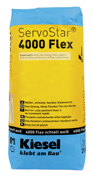 Fliesenkleber für Wandfliesen und Bodenfliesen von Kiesel ServoStar 4000 Flex schnell weiß